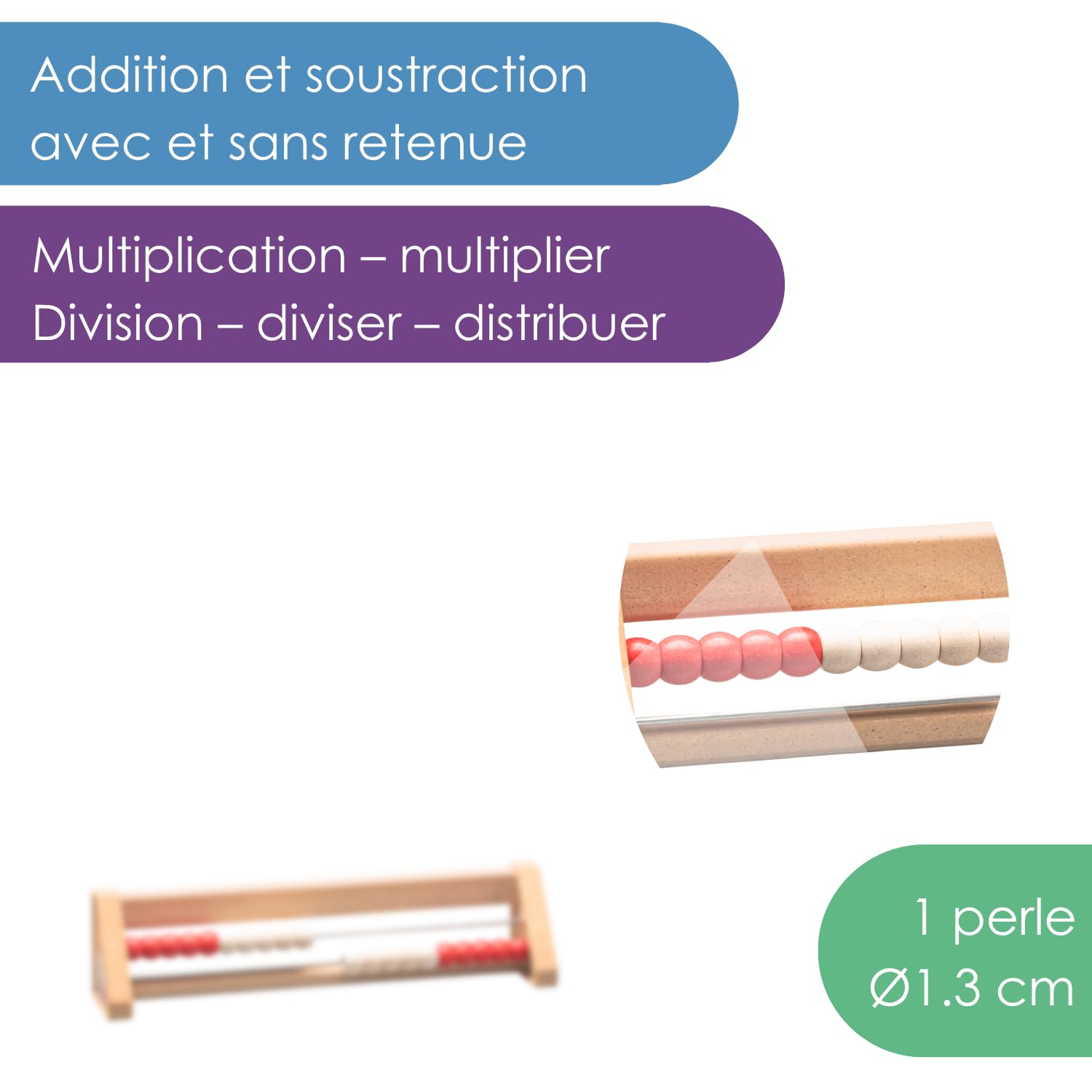Wissner Zahlen boulier compteur 20 boules rouge blanc incliné