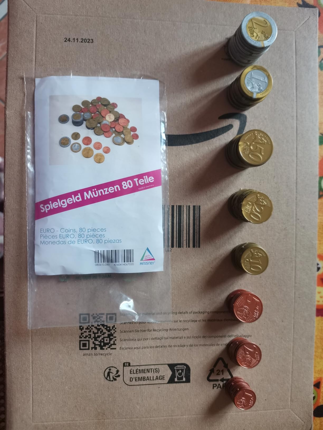 Wissner Lernspiele 80 pièces euros taille réelle pour classe