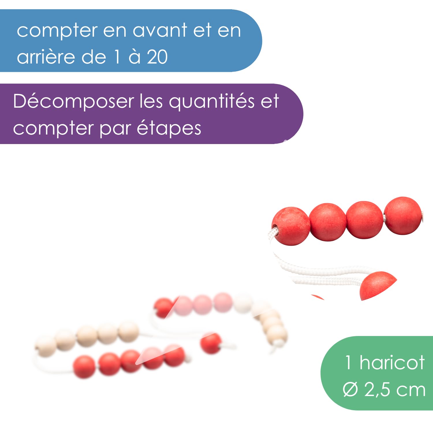 Wissner Zahlen & Rechnen Chaîne Jumbo 20 boules rouge/blanc