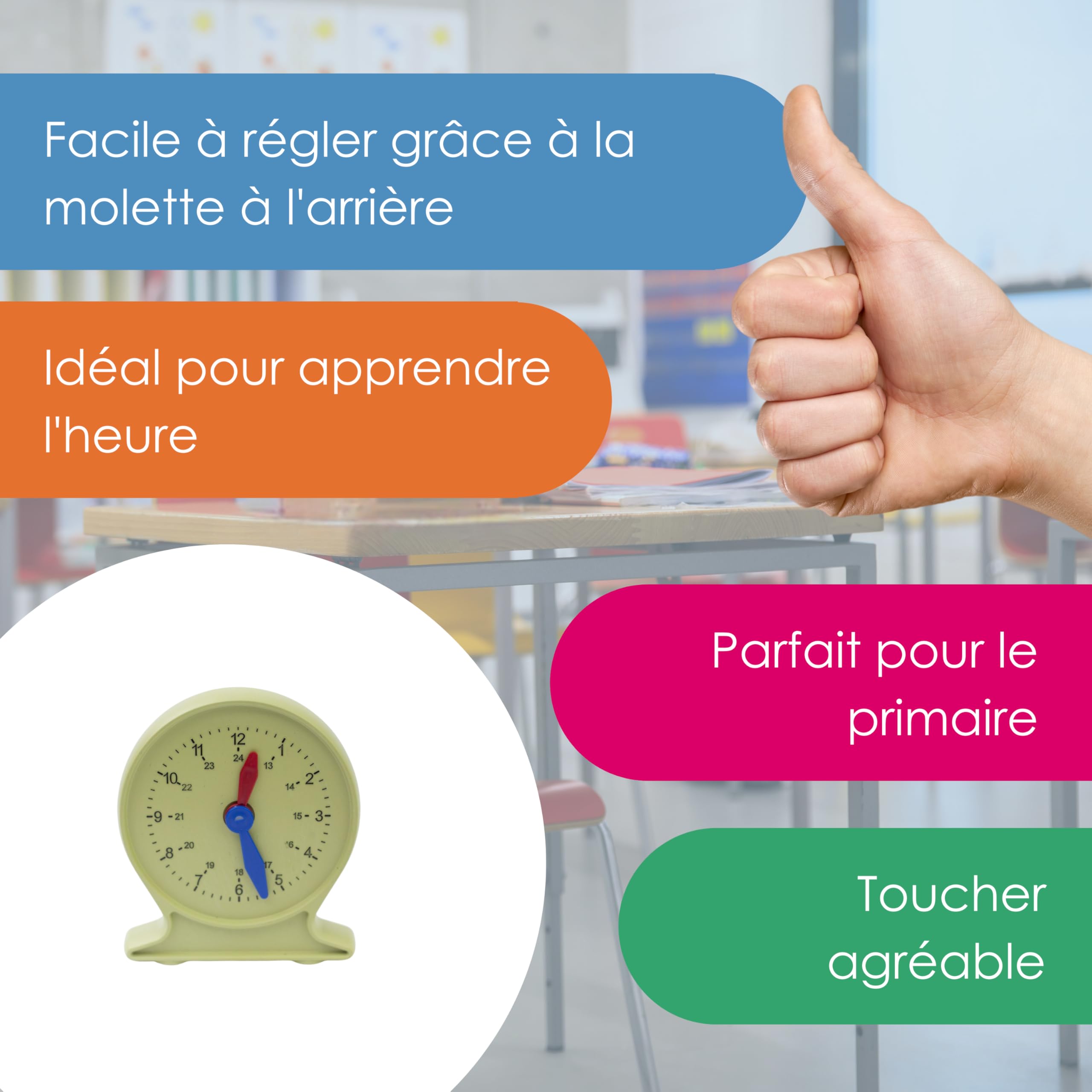 Wissner Größe & Messen horloge pédagogique jaune apprentissage heure