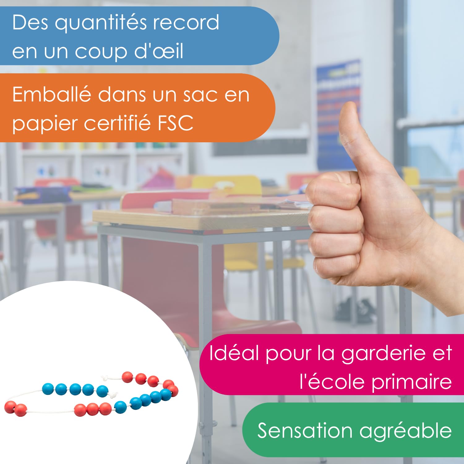 Wissner Zahlen & Rechnen chaîne calcul Jumbo 20 perles rouge bleu