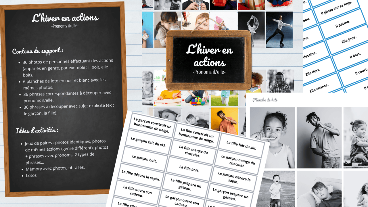 Créations orthophoniques CAA L’hiver en actions jeu pronoms il elle 36 photos
