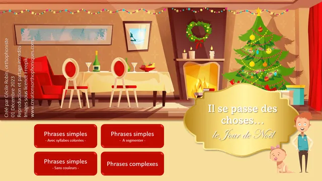 Créations orthophoniques Lecture Il se passe des choses jour de Noël support lecture CP-CE1