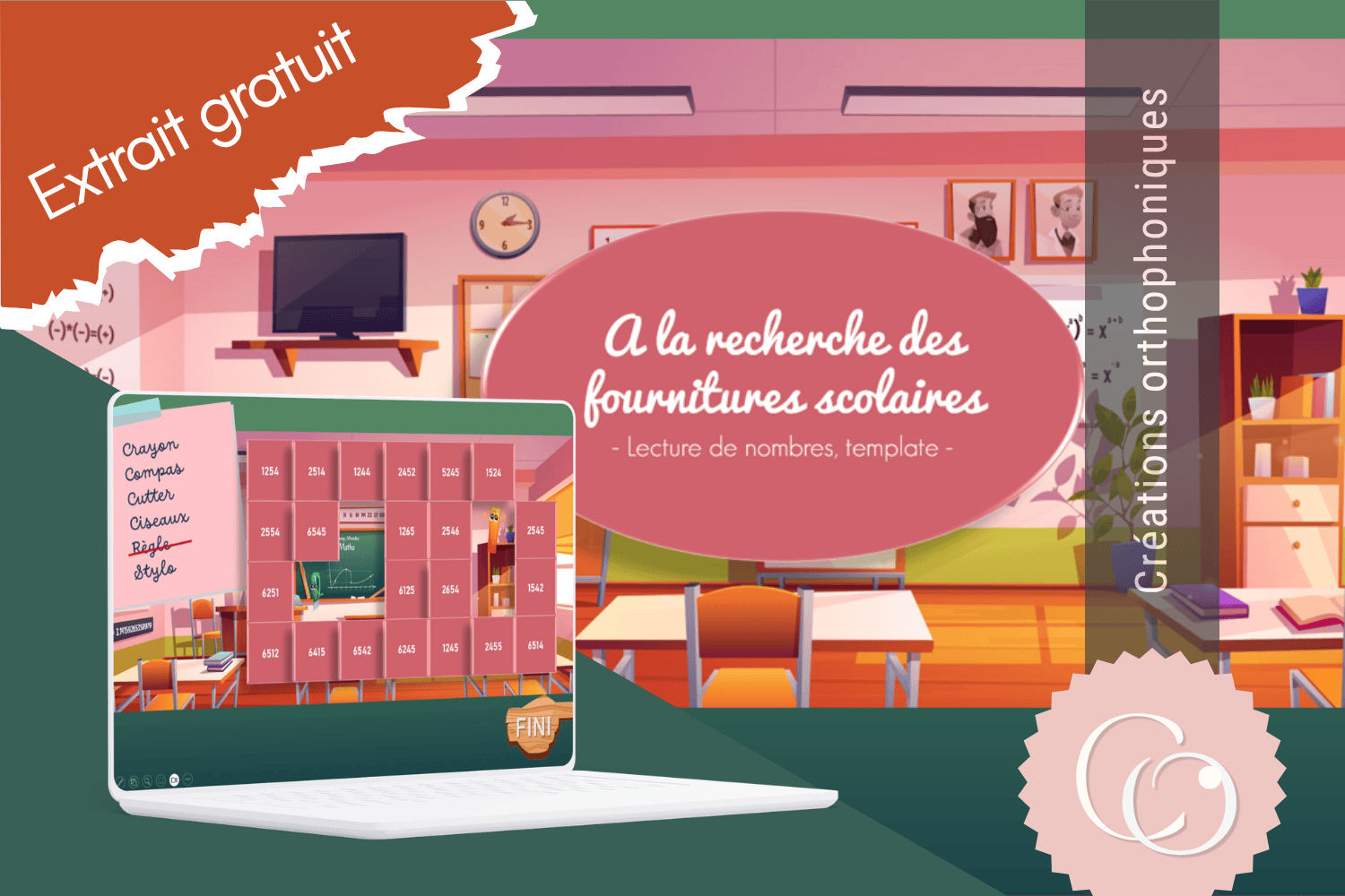 Créations orthophoniques Fournitures scolaires jeu nombres 4 chiffres