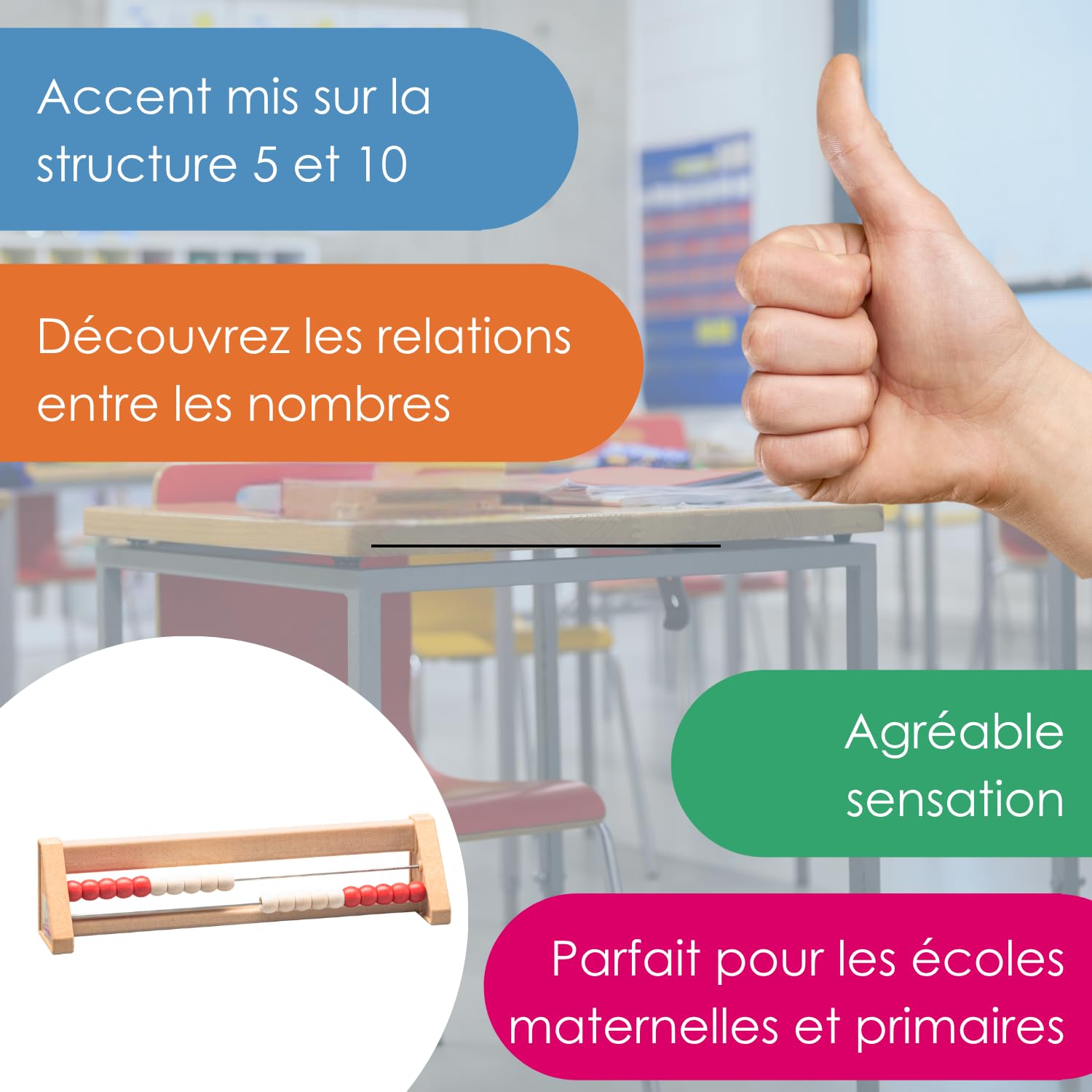 Wissner Zahlen boulier compteur 20 boules rouge blanc incliné