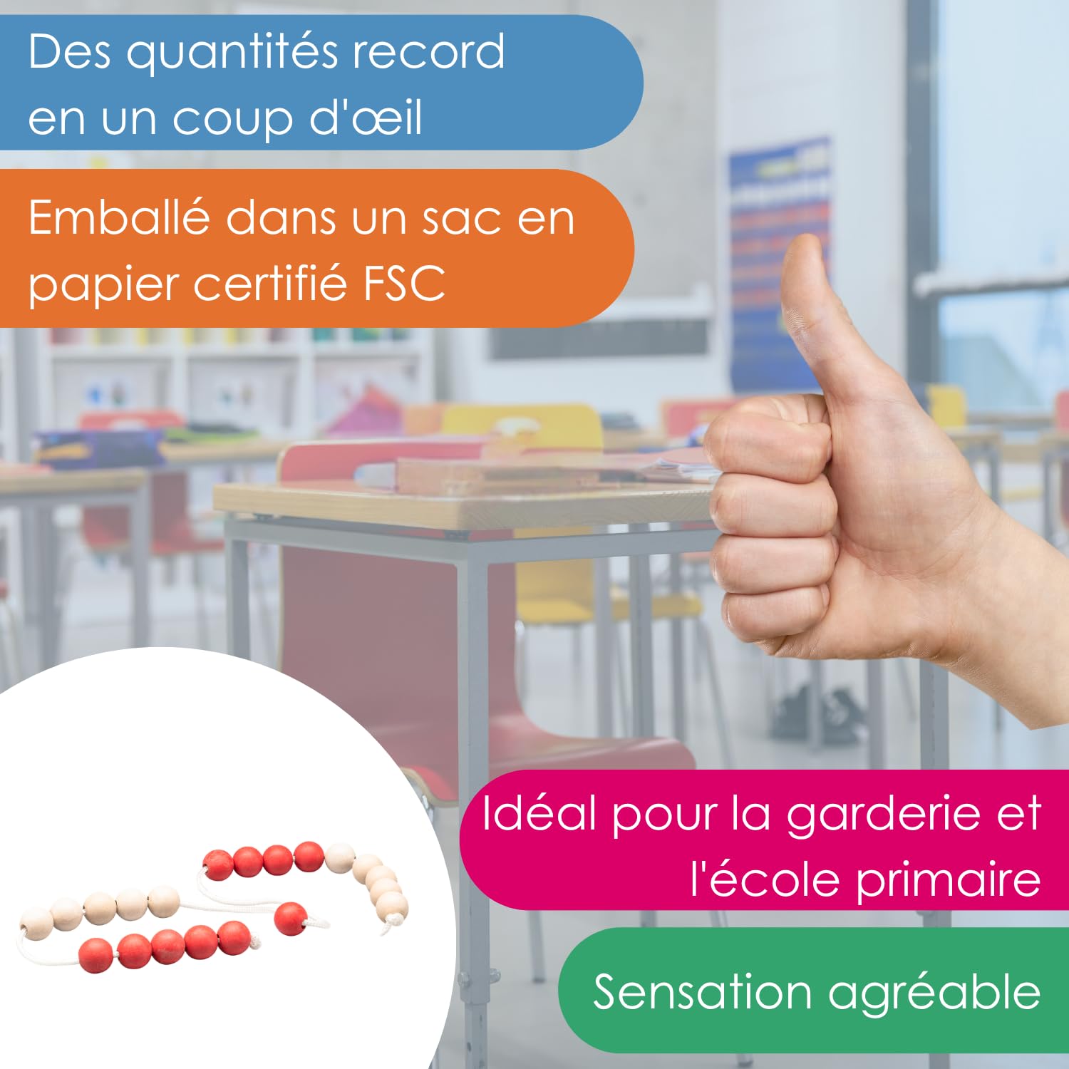 Wissner Zahlen & Rechnen Chaîne Jumbo 20 boules rouge/blanc