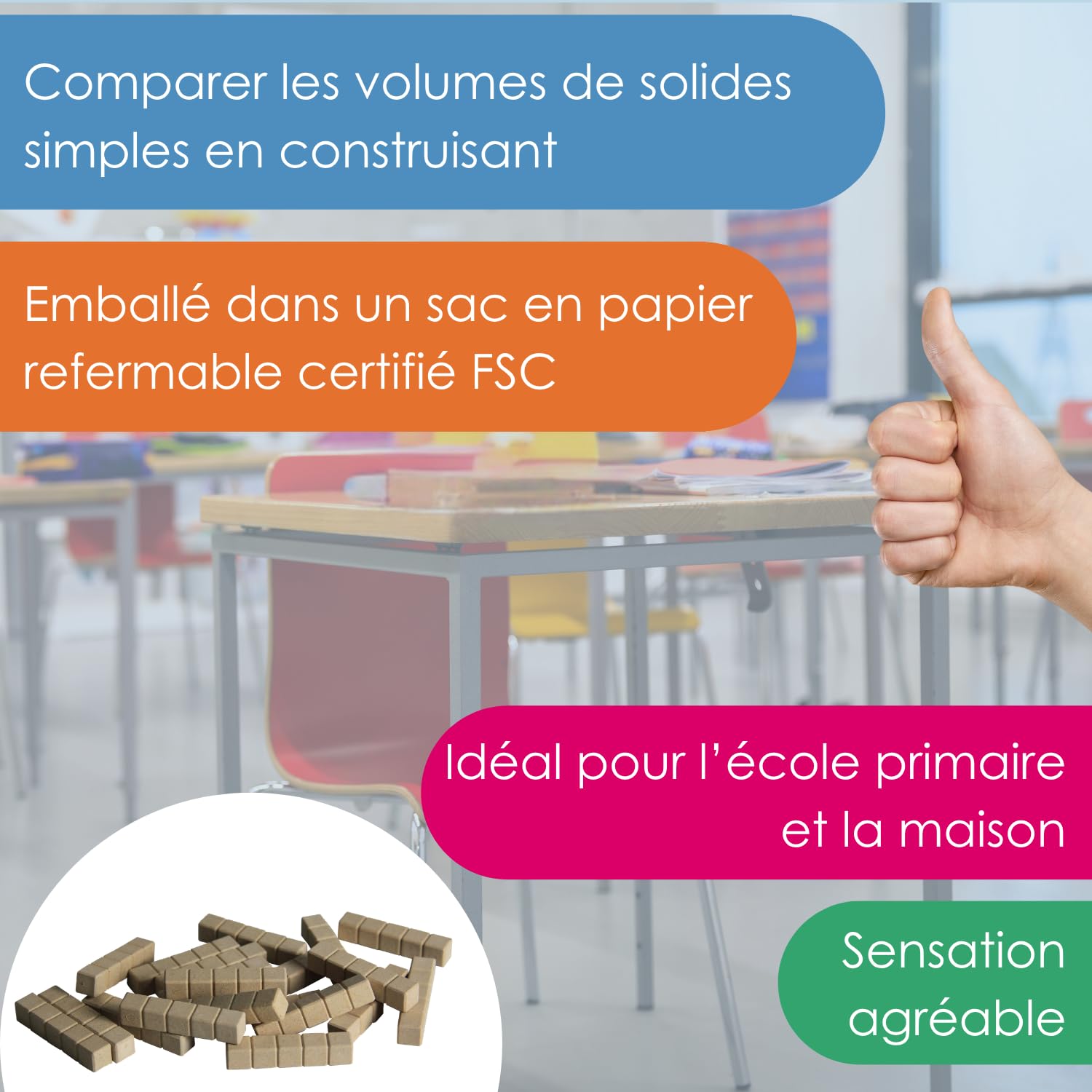 Wissner Zahlen & Rechnen 20 cubes décimaux bois recyclé