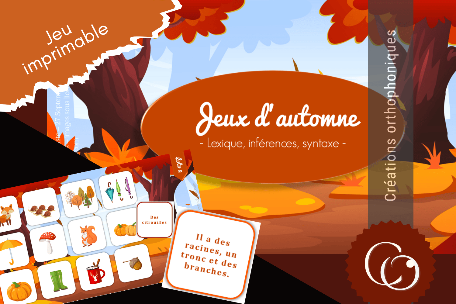 Créations orthophoniques Jeux d'automne loto lecture 2 jeux