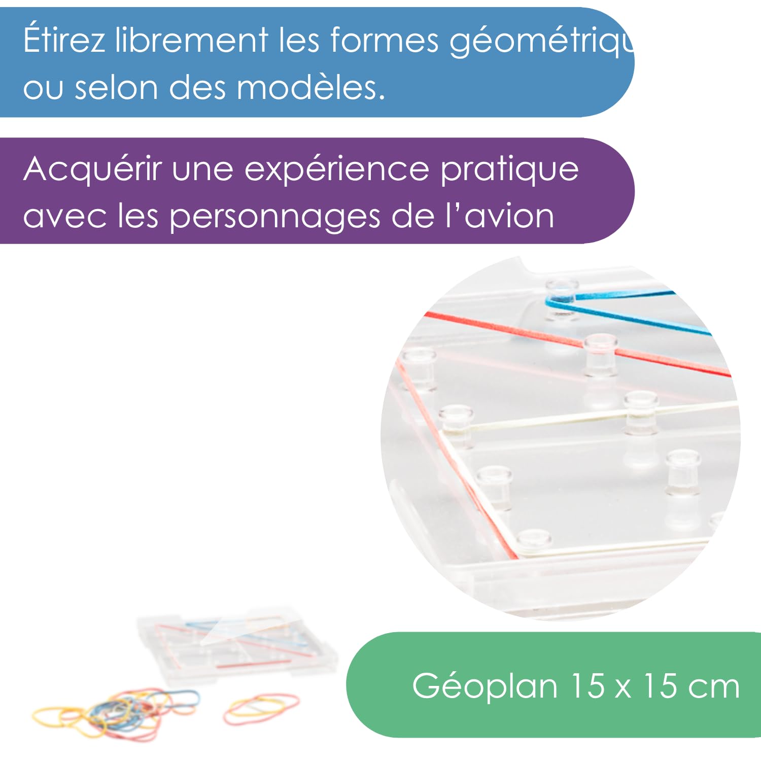 Wissner Raum & Form Géoplan carré 15x15 transparent élastiques