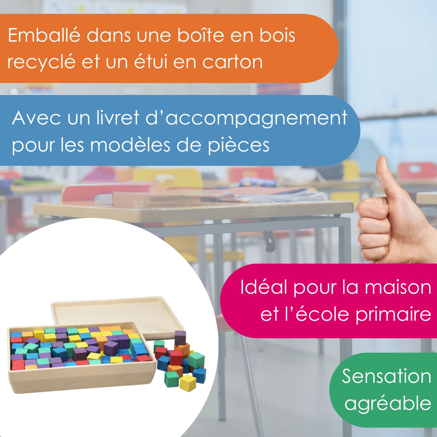 Wissner Raum & Form cubes 2 cm 150 pièces + 31 cartes RE-Wood