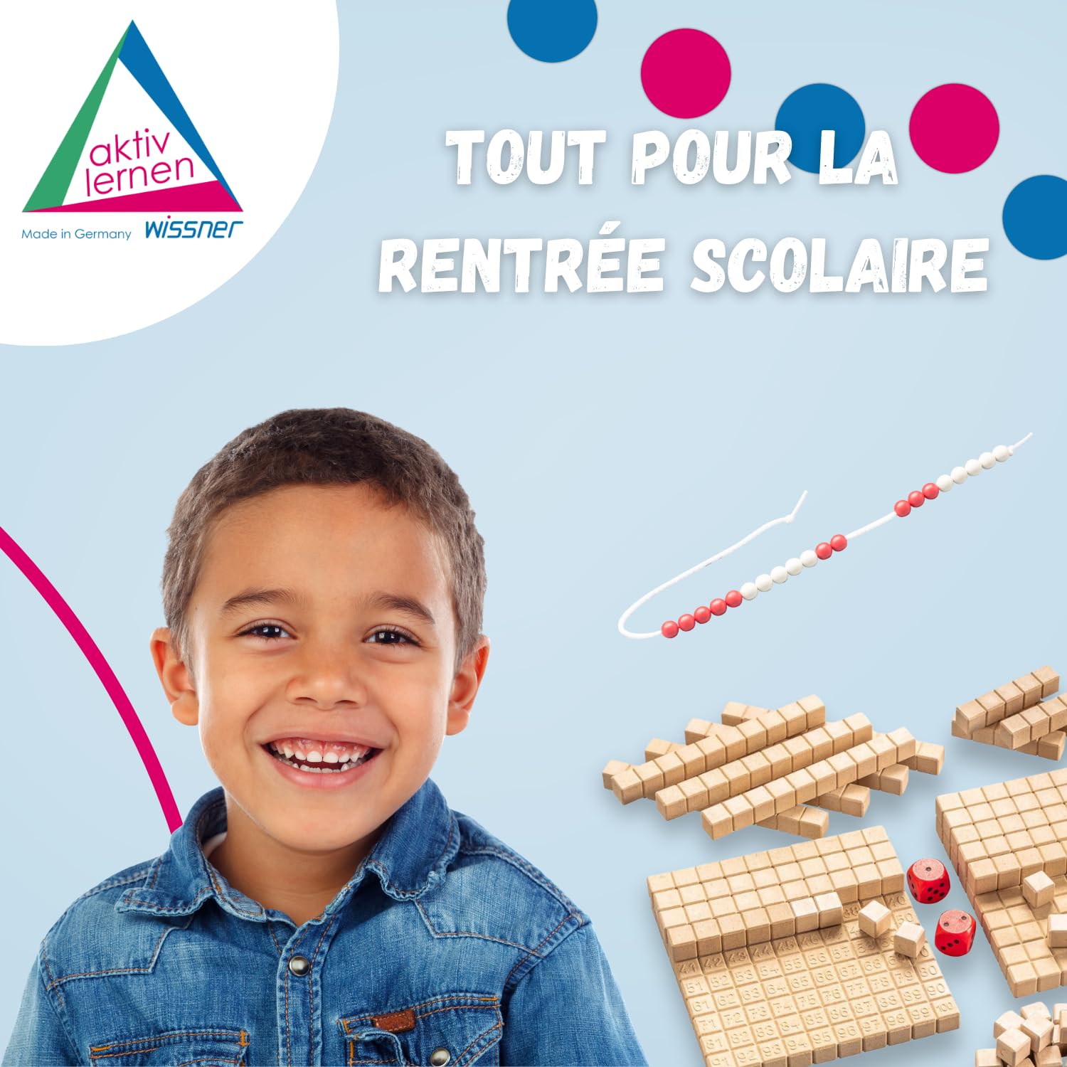 Wissner Zahlen & Rechnen chaîne calcul 20 billes rouge blanc