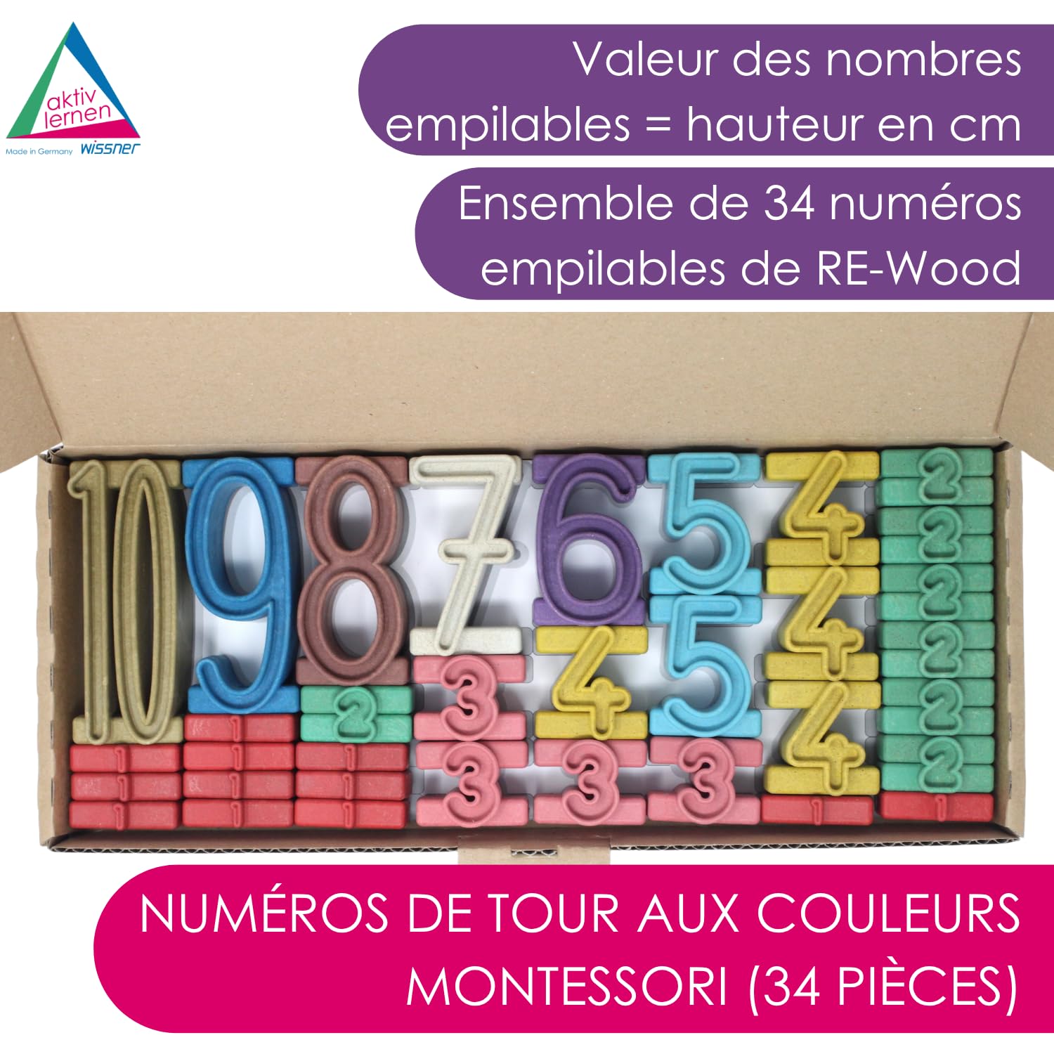 Wissner Montessori 34 chiffres à empiler RE-Wood coffret calcul