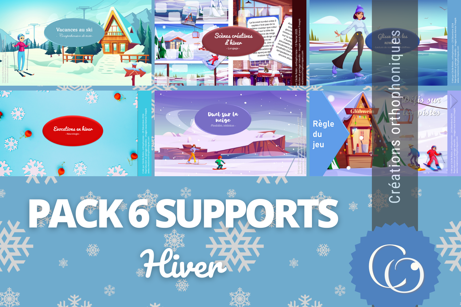 Créations orthophoniques Pack 6 Supports d’hiver lot langage lecture