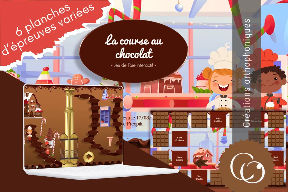 Créations orthophoniques La course au chocolat jeu de l'oie 6 épreuves