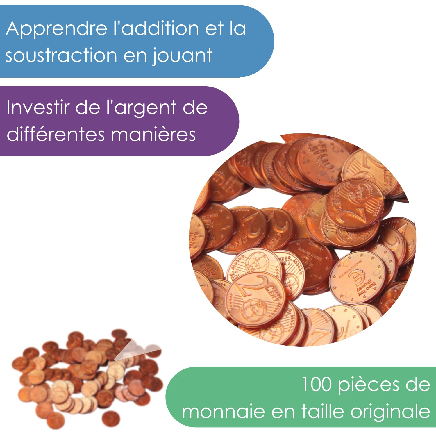 Wissner Lernspiele 100 pièces 2 centimes monnaie pédagogique RE-Plastic