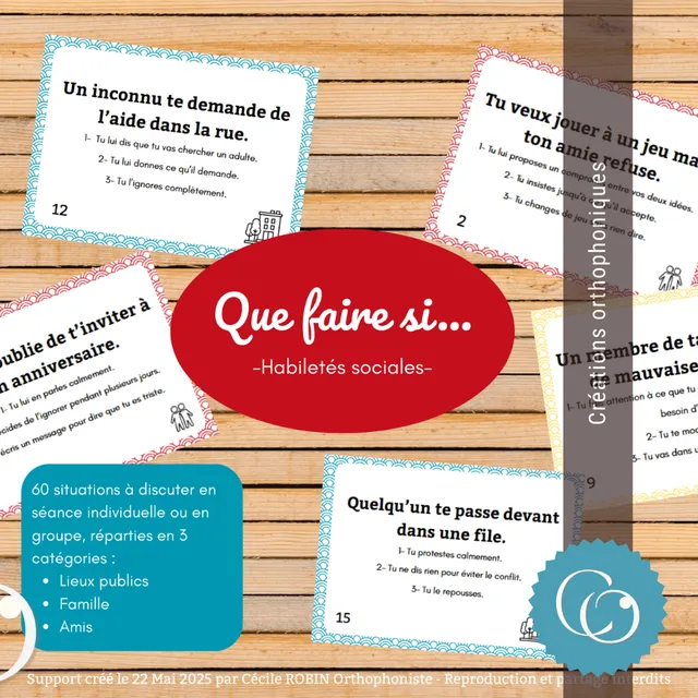 Créations orthophoniques Habiletés sociales Que faire si 60 cartes