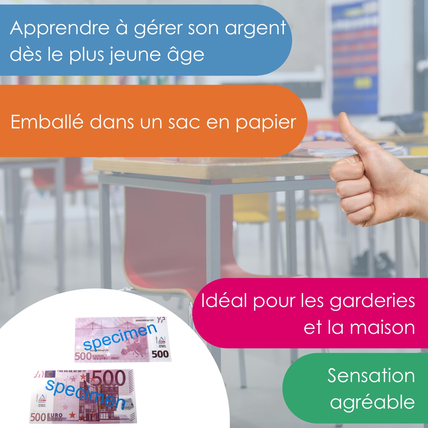 Wissner Lernspiele Billets 500 Euros sachet 100 pièces