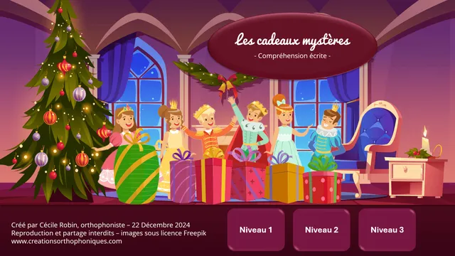 Créations orthophoniques Cadeaux mystères ressource lecture 3 niveaux