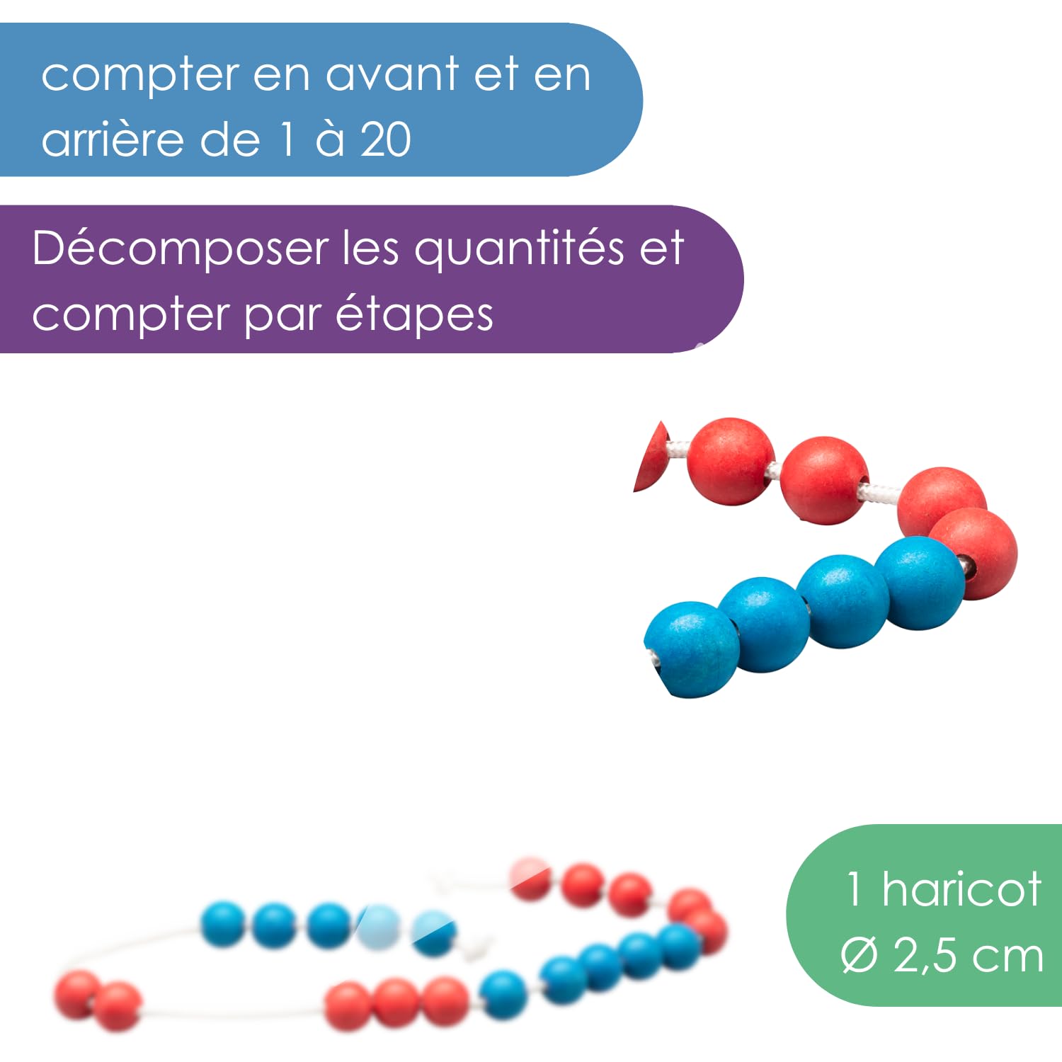 Wissner Zahlen & Rechnen chaîne calcul Jumbo 20 perles rouge bleu