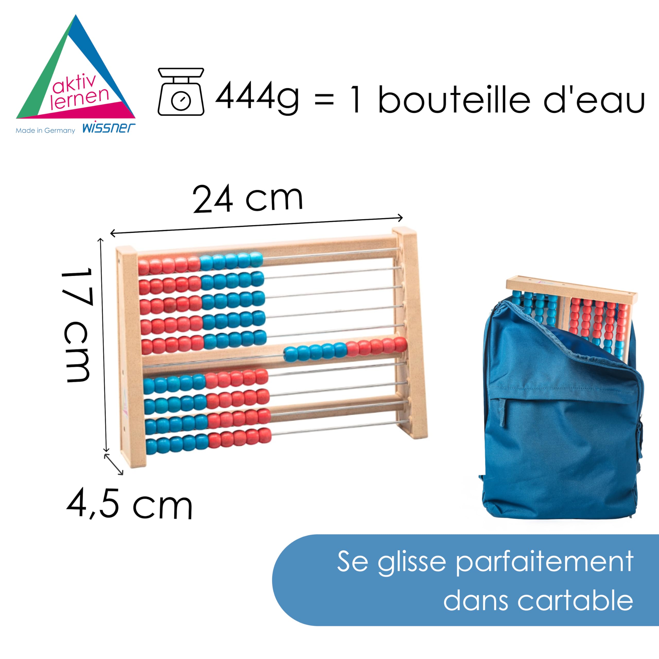 Wissner Zahlen & Rechnen boulier 100 boules rouge bleu RE-Wood