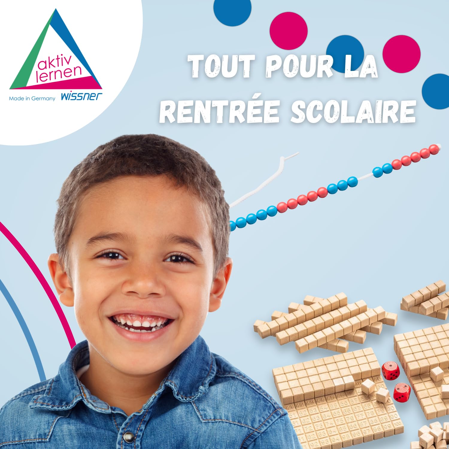 Wissner Zahlen & Rechnen Chaîne à compter 20 perles bleu/rouge