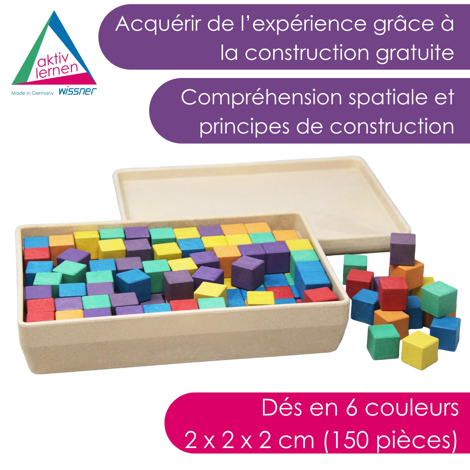 Wissner Raum & Form cubes 2 cm 150 pièces + 31 cartes RE-Wood