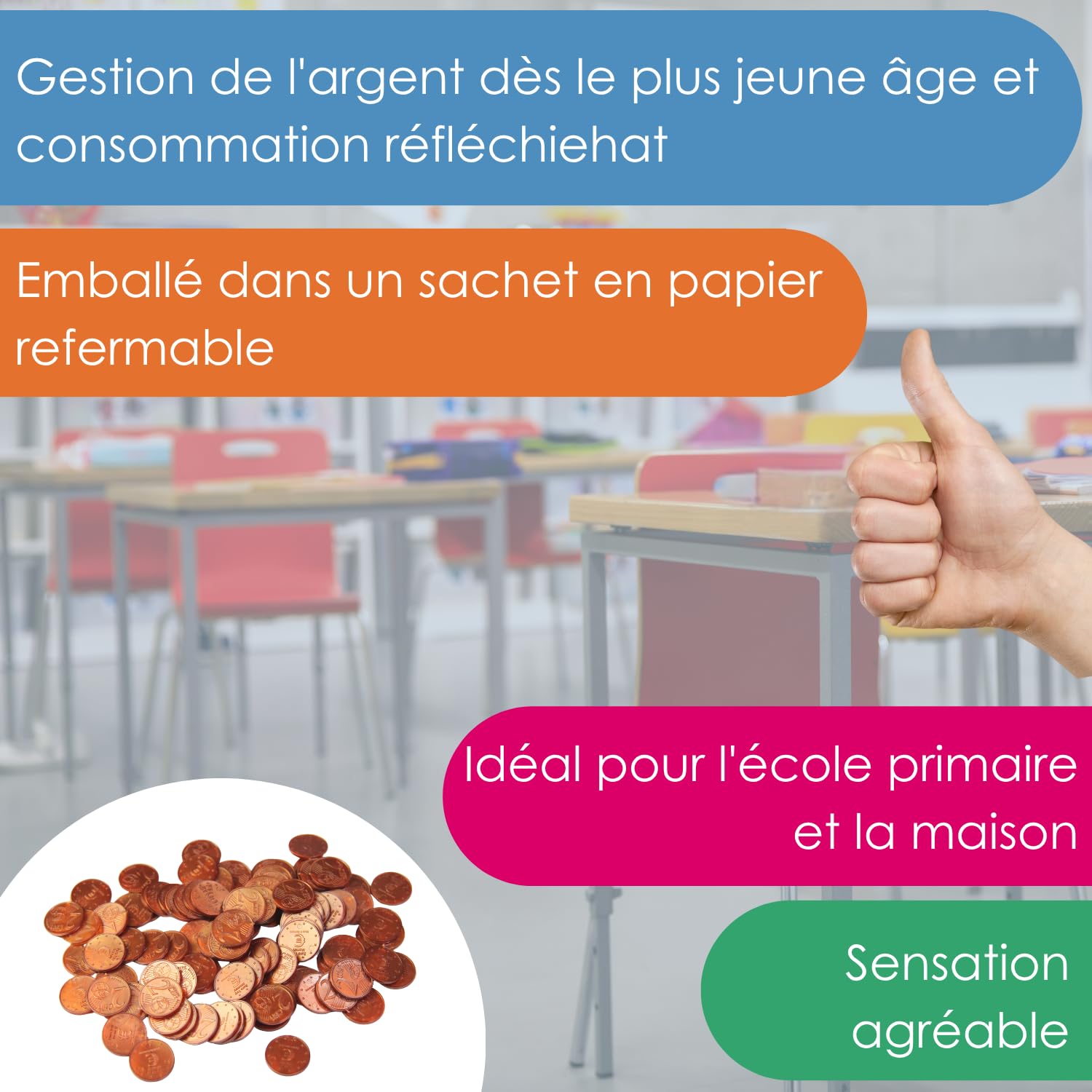 Wissner Lernspiele 100 pièces 2 centimes monnaie pédagogique RE-Plastic