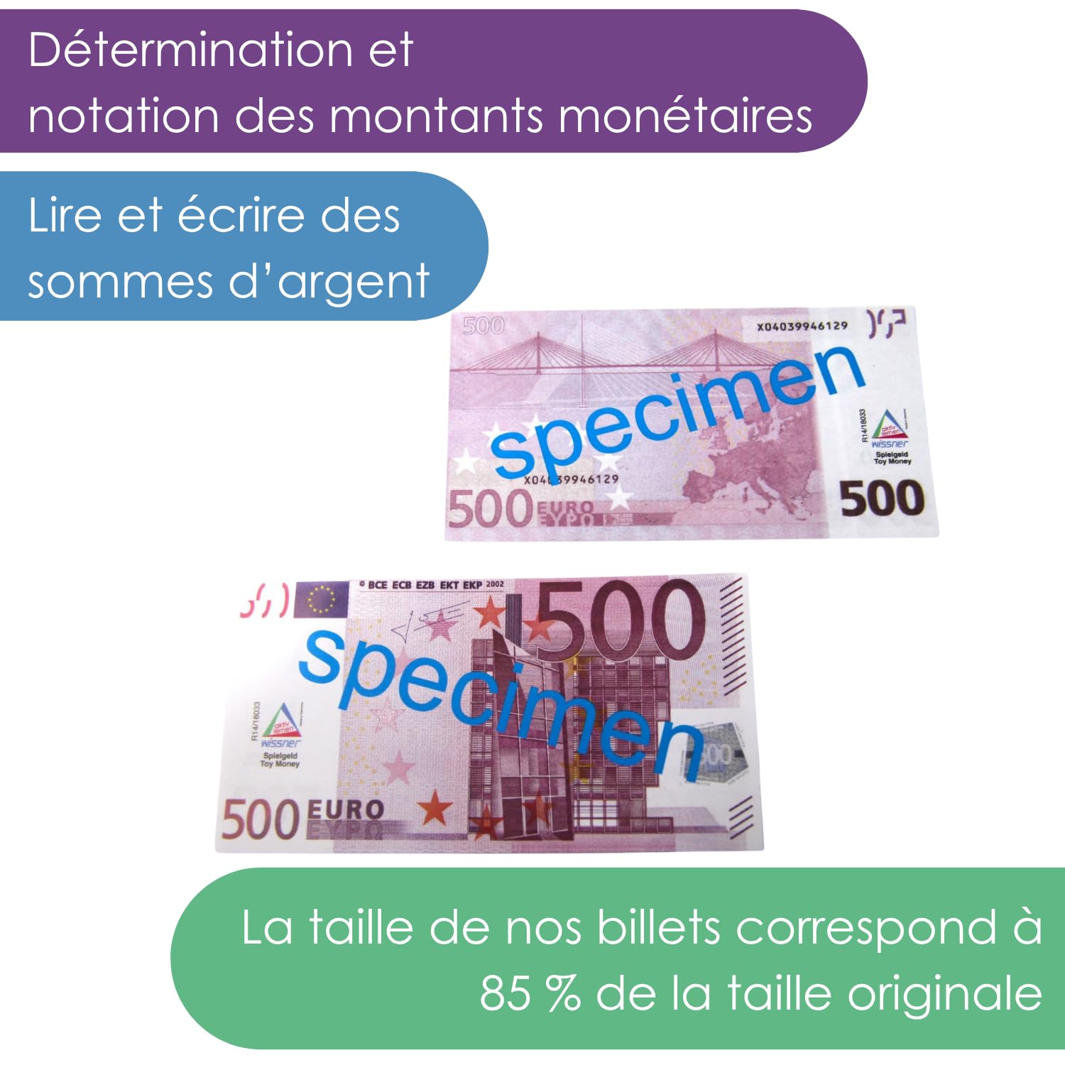 Wissner Lernspiele Billets 500 Euros sachet 100 pièces