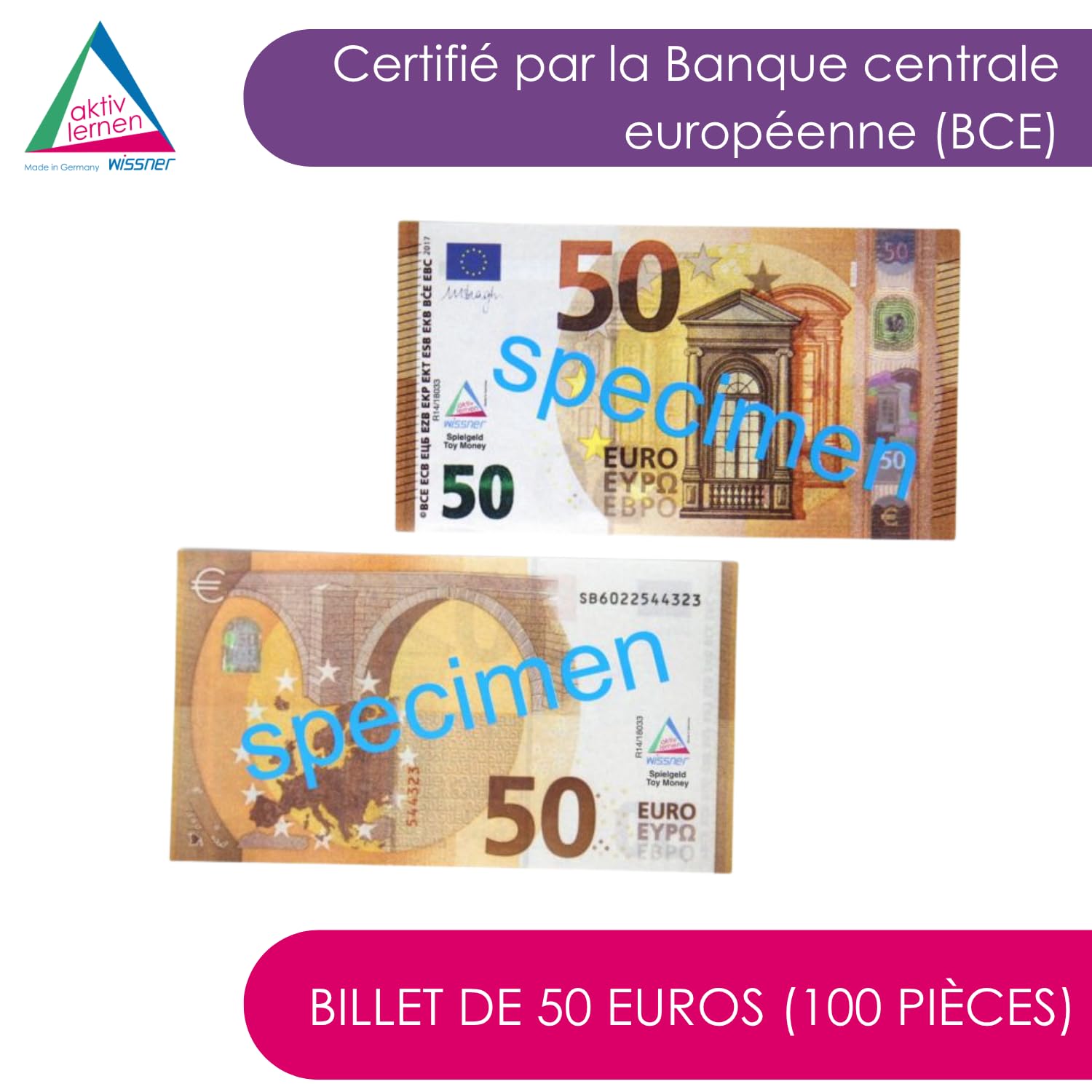 Wissner Lernspiele 100 billets 50 euros jeu monnaie classe