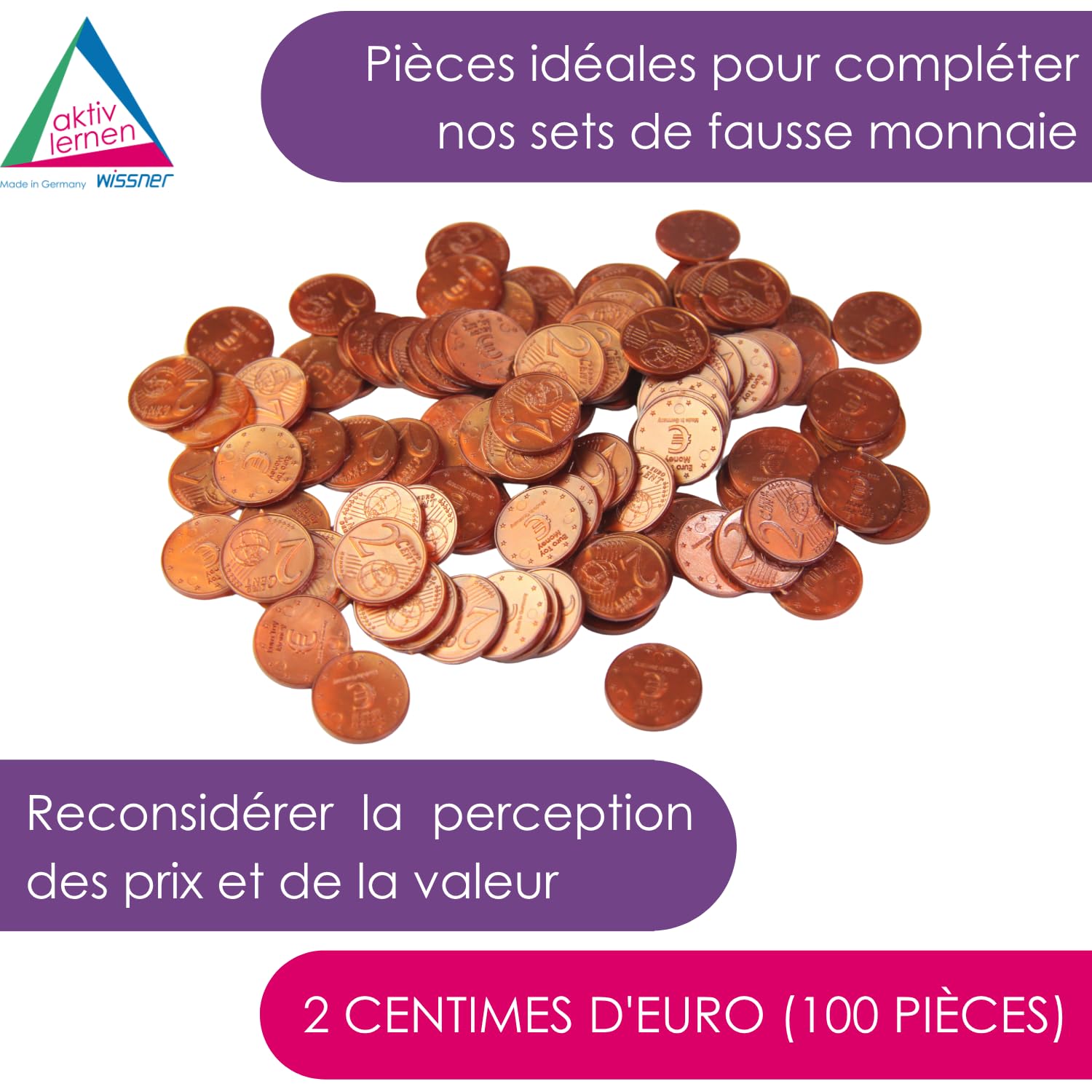 Wissner Lernspiele 100 pièces 2 centimes monnaie pédagogique RE-Plastic