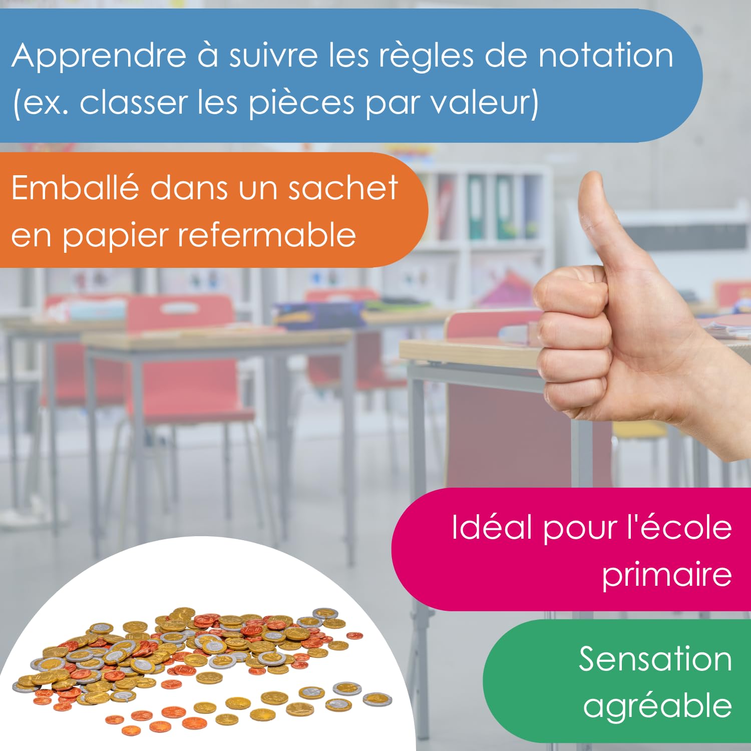 Wissner Lernspiele 160 pièces euros taille réelle pour école