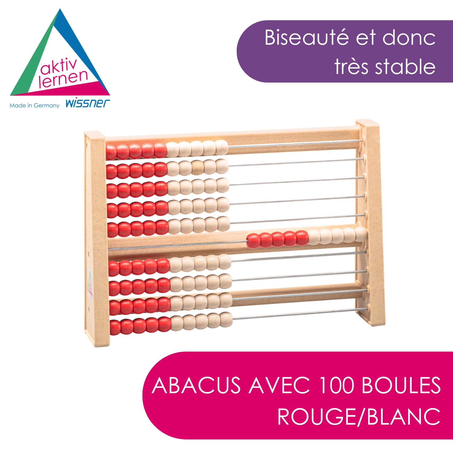 Wissner Zahlen & Rechnen boulier 100 perles rouge blanc bois
