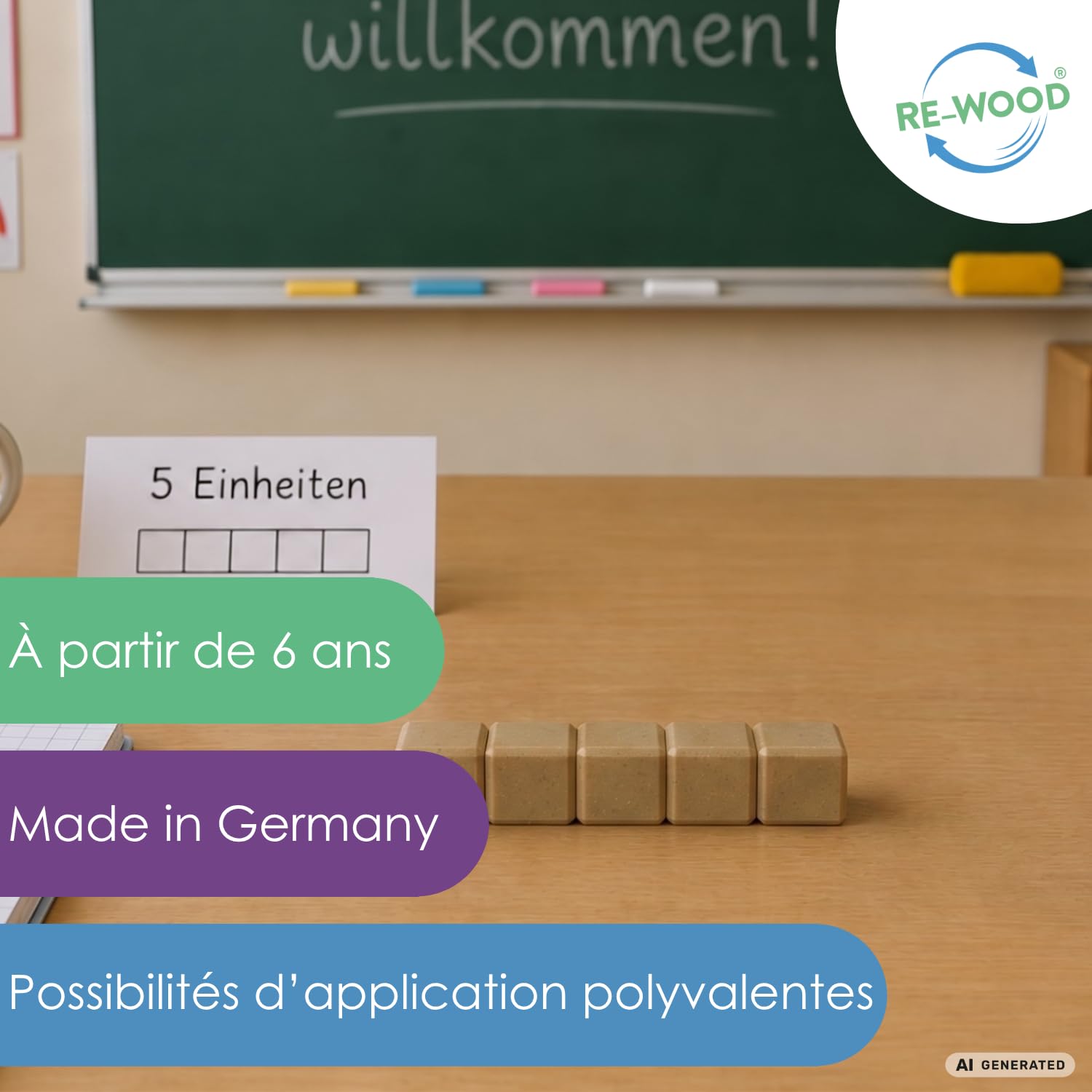 Wissner Zahlen & Rechnen 20 cubes décimaux bois recyclé