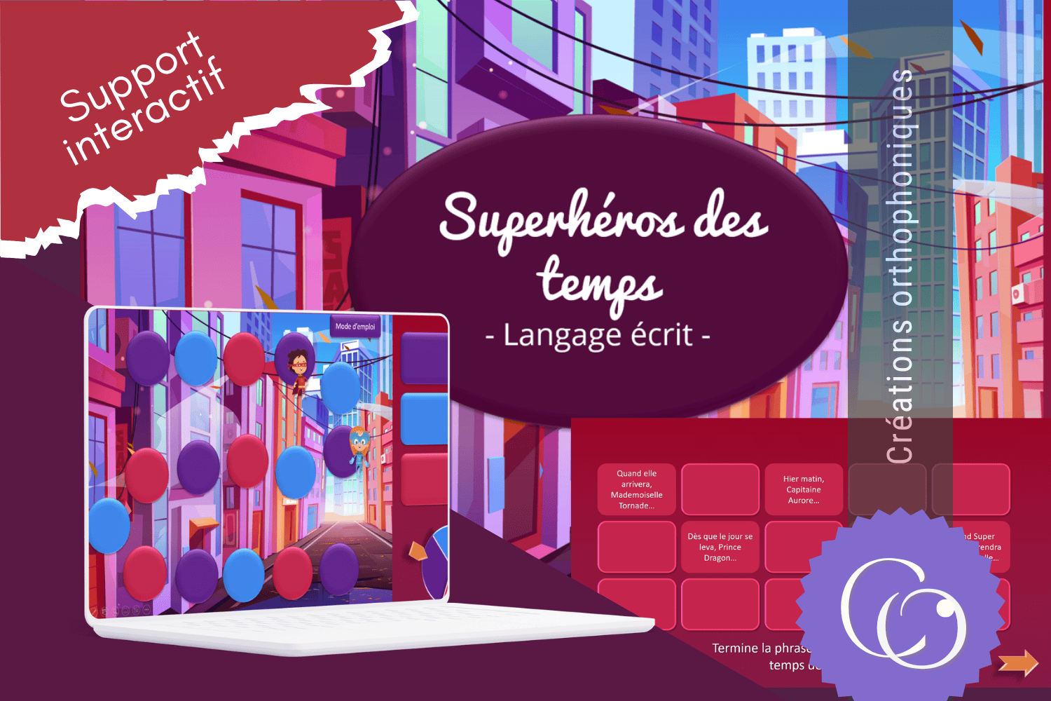 Créations orthophoniques Orthographe Superhéros des temps jeu conjugaison