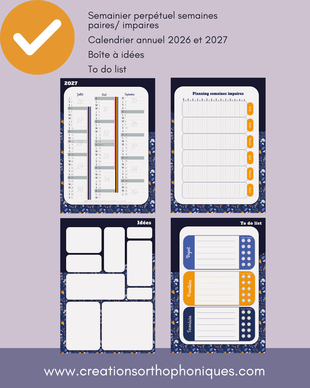 Créations orthophoniques Organisation Agenda semainier 2027 16,5x23,5 cm