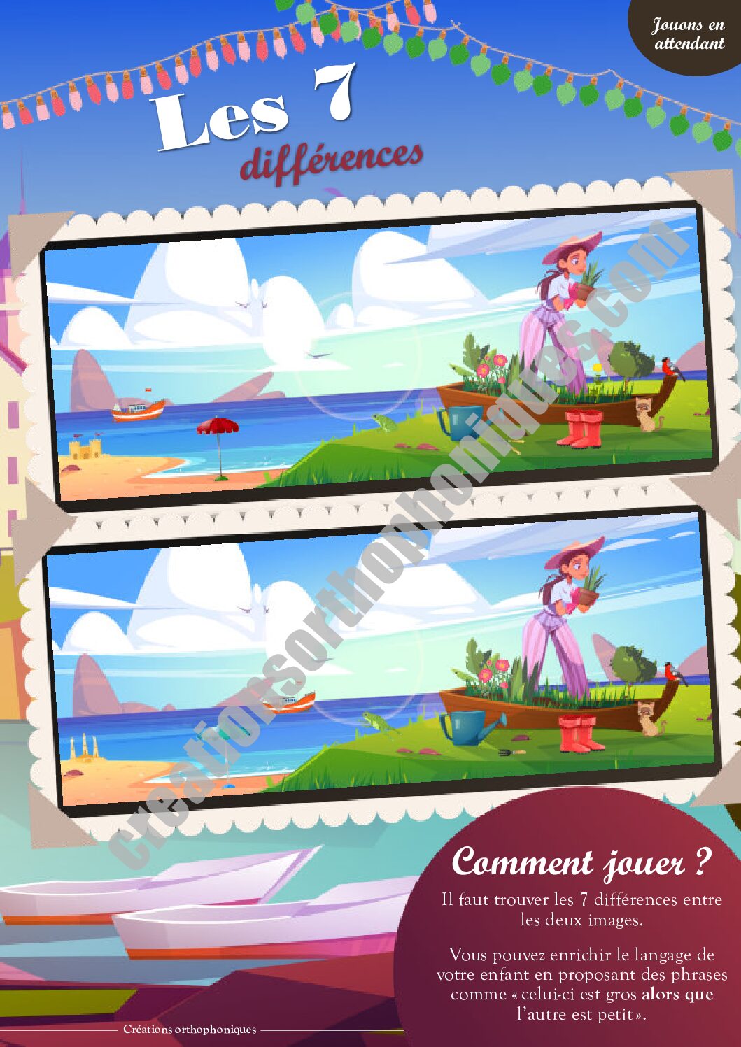 Créations orthophoniques Affiches Jouons 7 différences pdf jardin