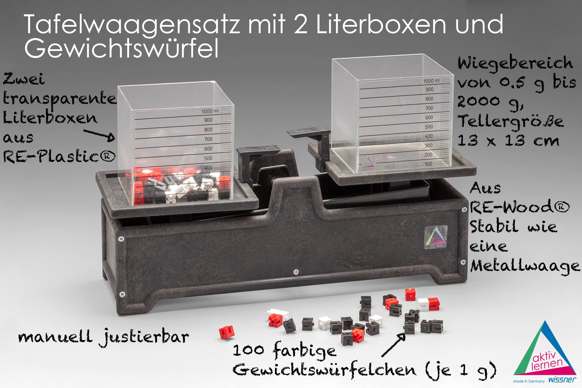 Wissner Größe & Messen balance RE-Wood 2 kg + cubes 1 L