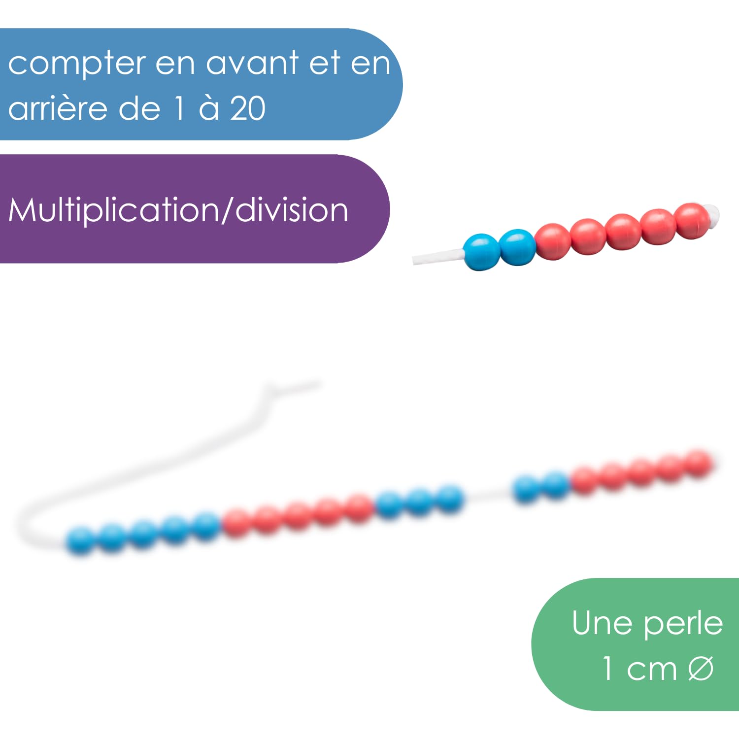 Wissner Zahlen & Rechnen Chaîne à compter 20 perles bleu/rouge