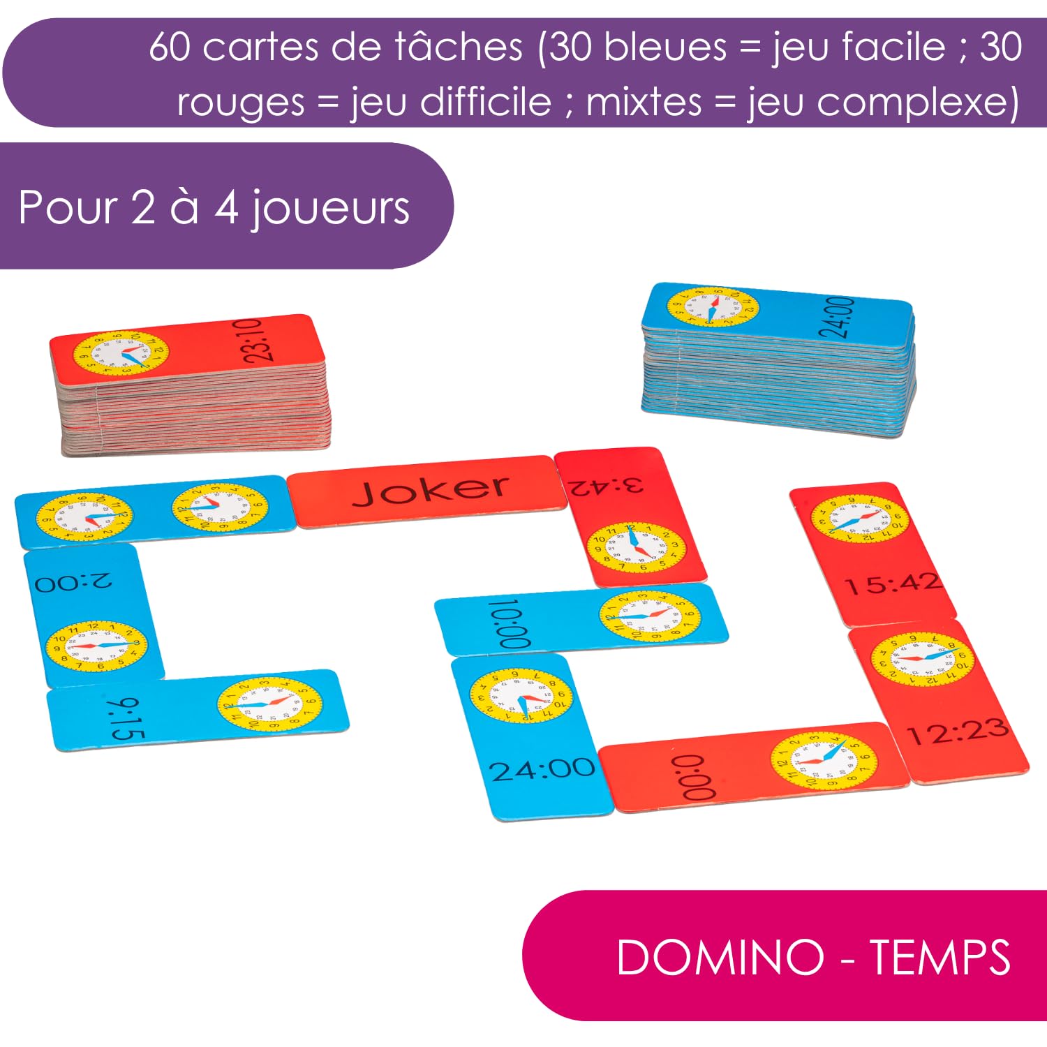 Wissner Lernspiele domino Heure 60 cartes rouges