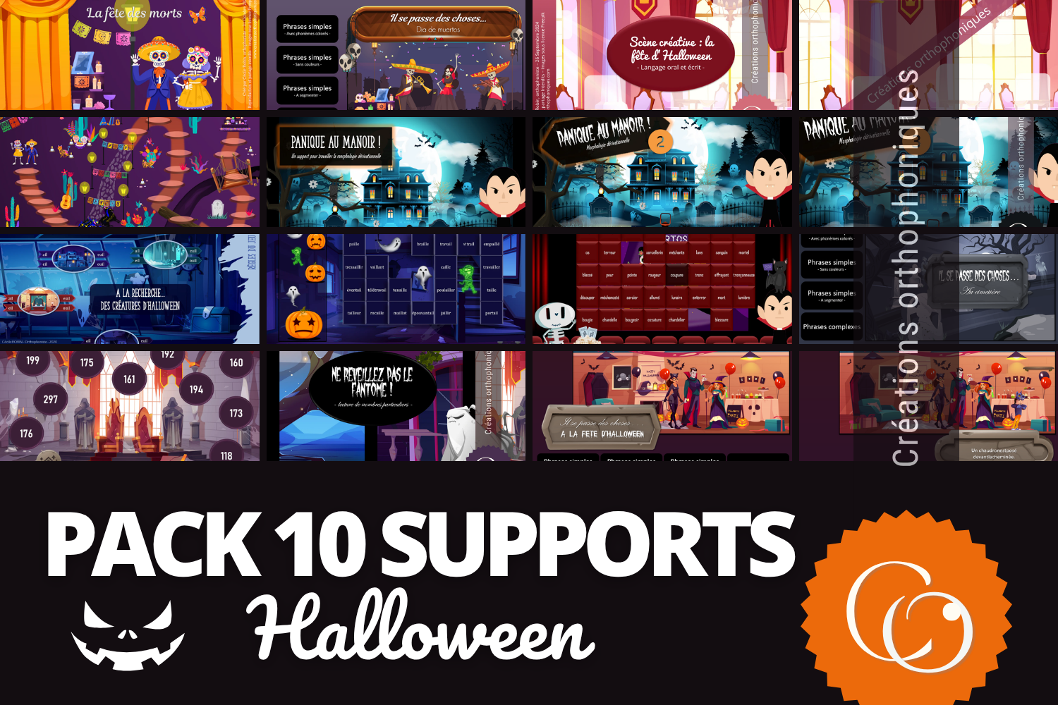Créations orthophoniques PACKS Pack 10 supports Halloween jeux lecture
