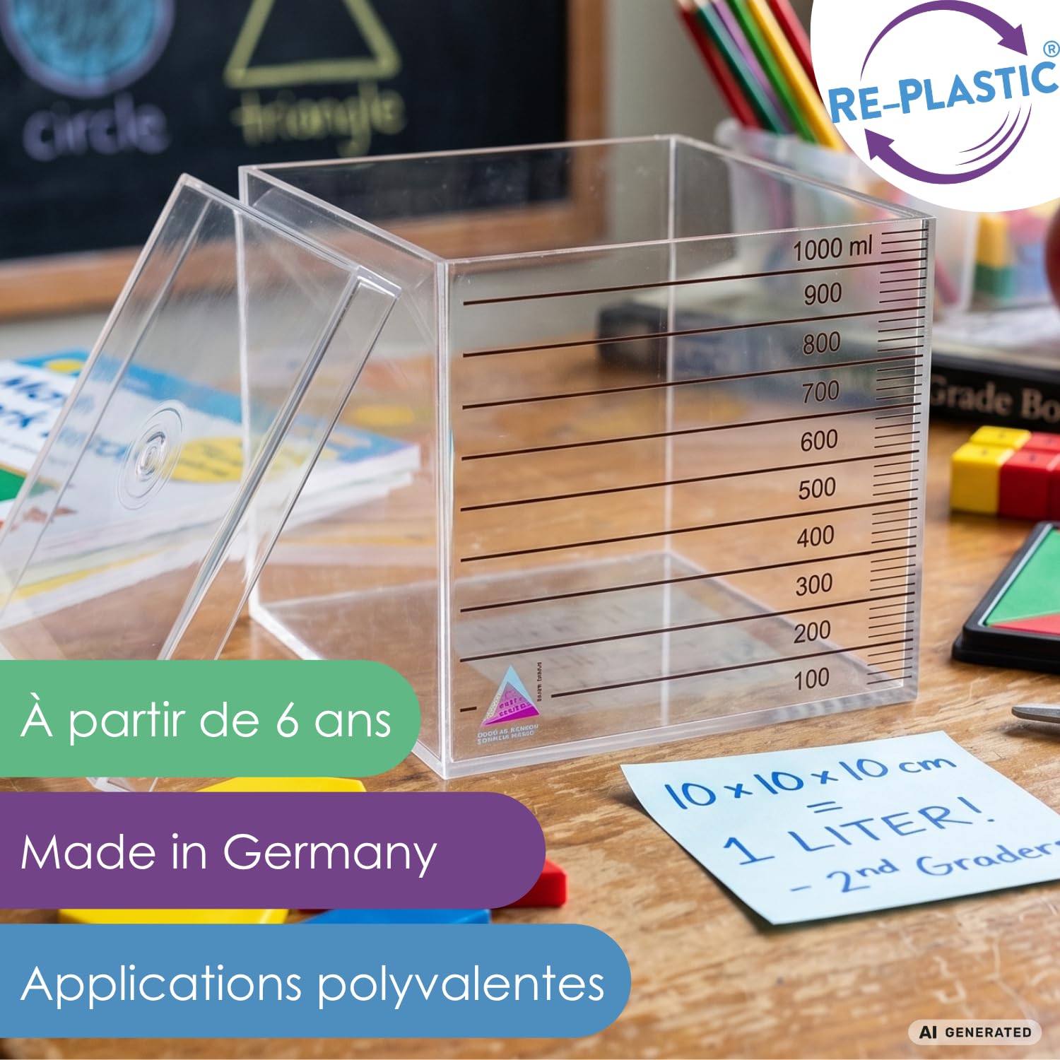 Wissner Größe Messen cube litre gradué avec couvercle RE-Plastic