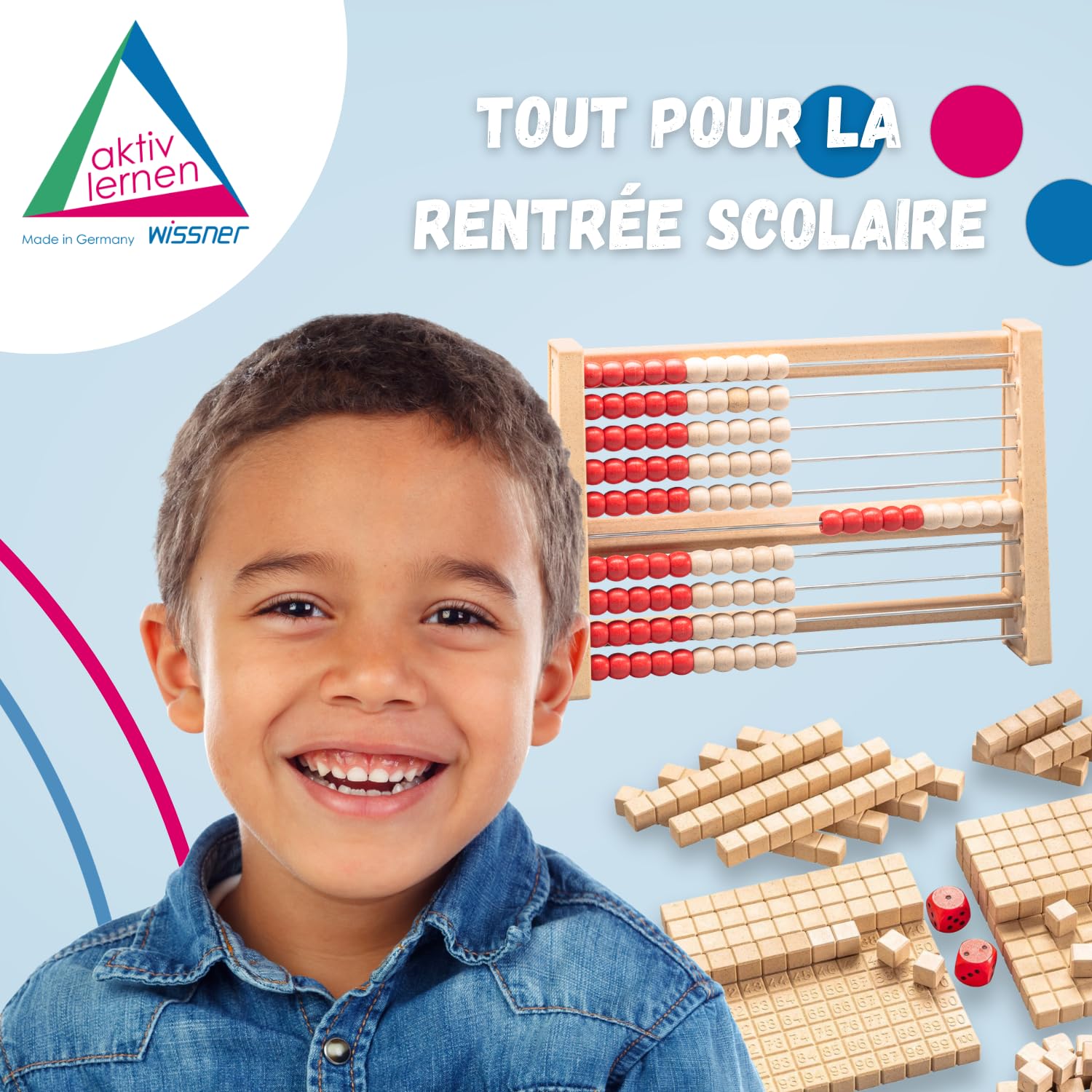 Wissner Zahlen & Rechnen boulier 100 perles rouge blanc bois