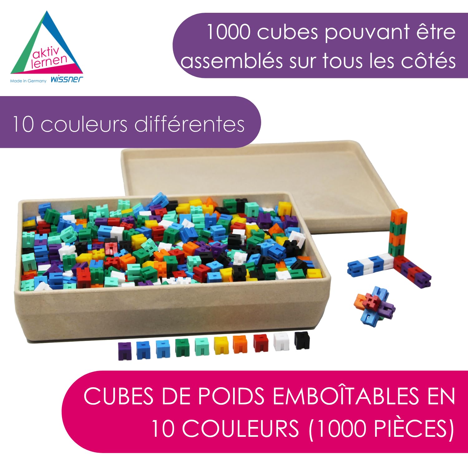 Wissner Größe & Messen 1000 cubes à poids 1cm 10 couleurs
