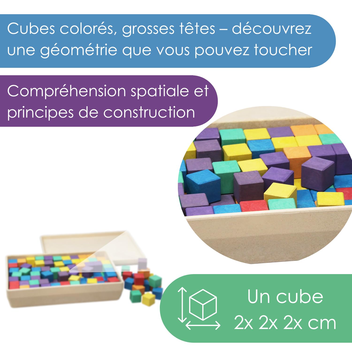 Wissner Raum & Form cubes 2 cm 150 pièces + 31 cartes RE-Wood