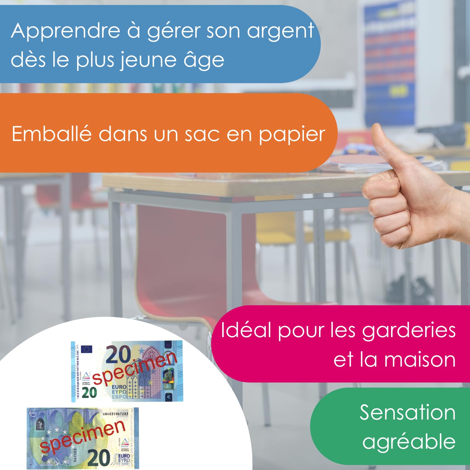Wissner Lernspiele 100 billets 20 euros monnaie pédagogique papier