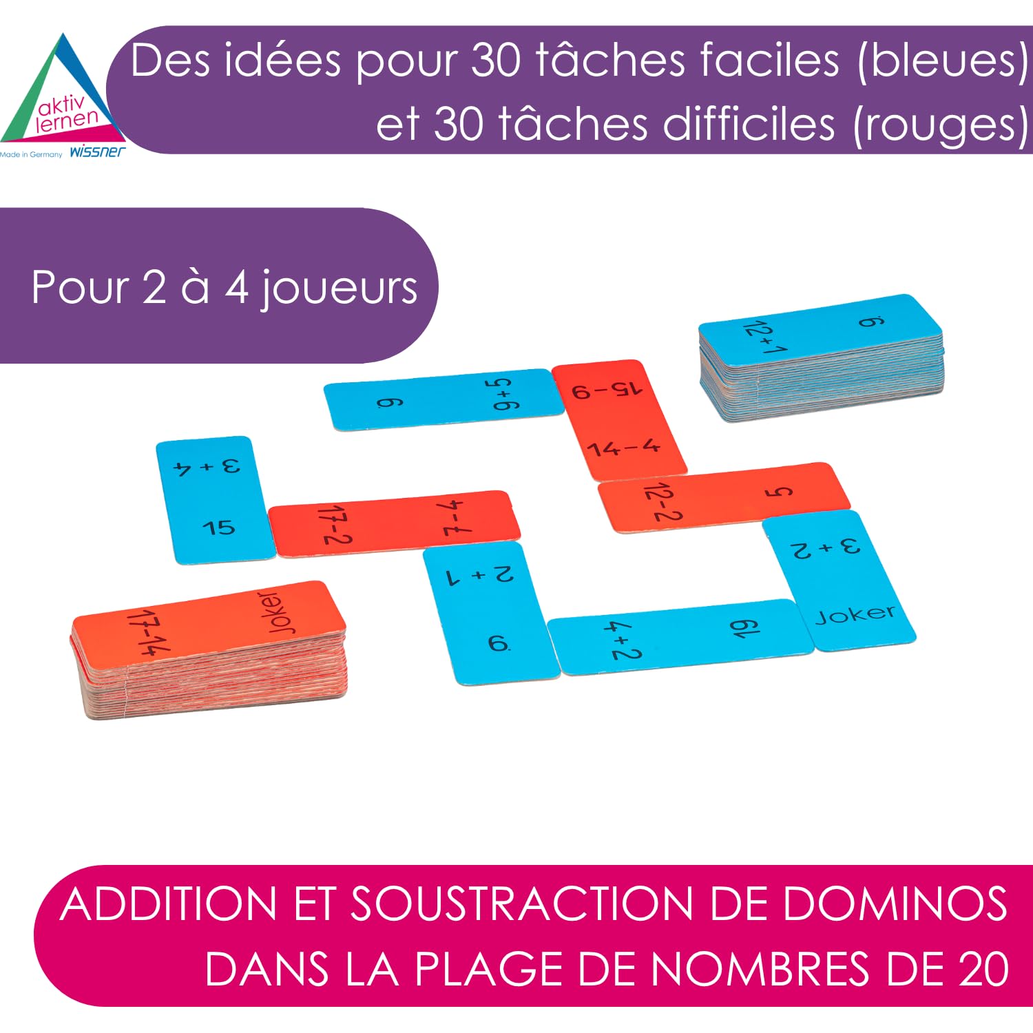 Wissner Lernspiele domino addition soustraction 1-20 60 cartes