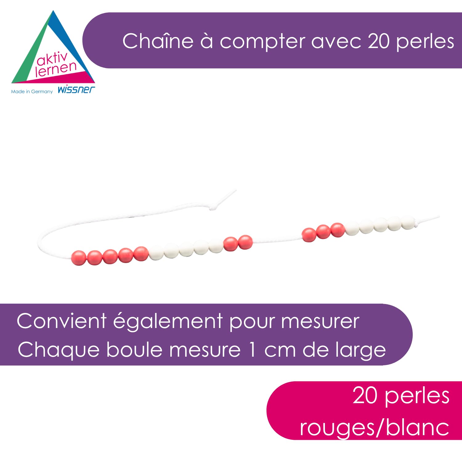 Wissner Zahlen & Rechnen chaîne calcul 20 billes rouge blanc