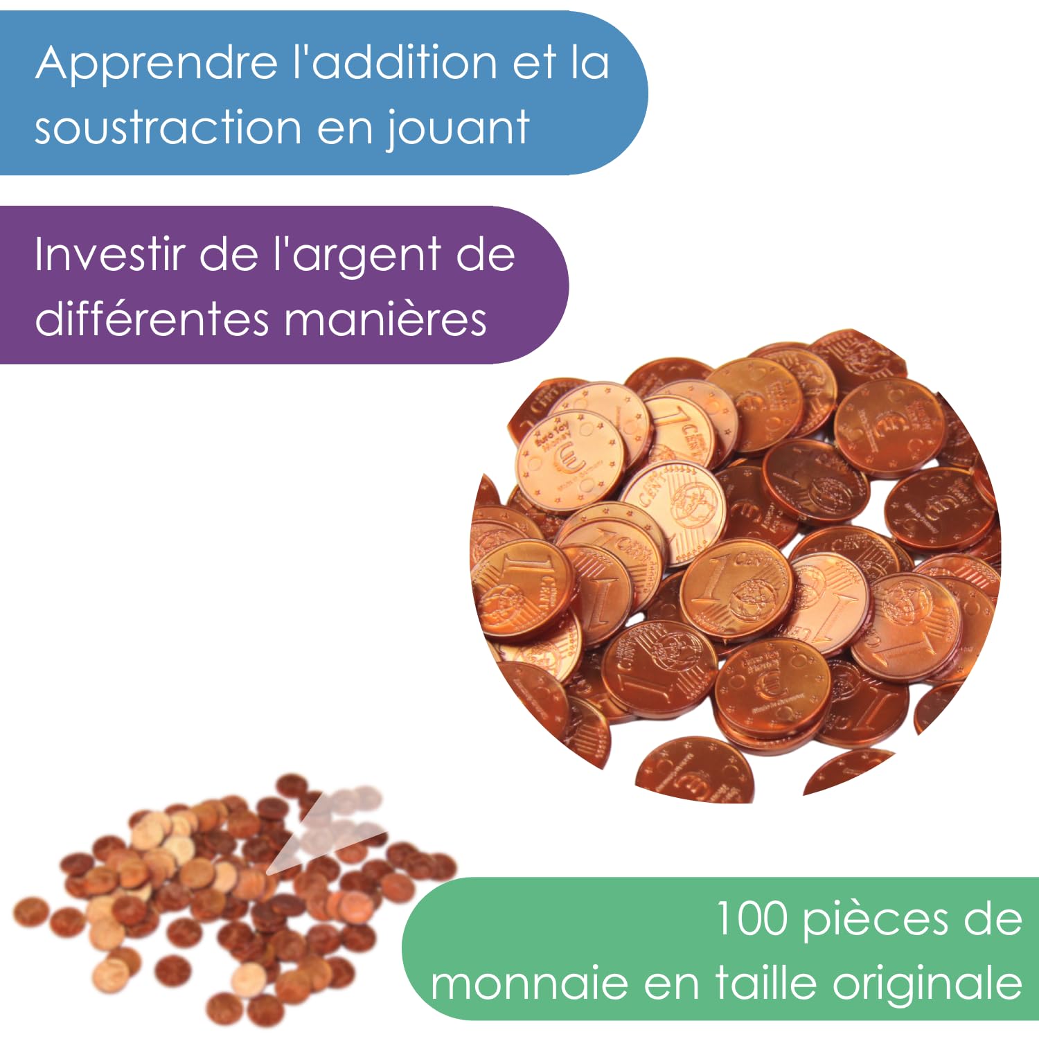 Wissner Lernspiele 100 pièces 1 cent euros factices RE-Plastic