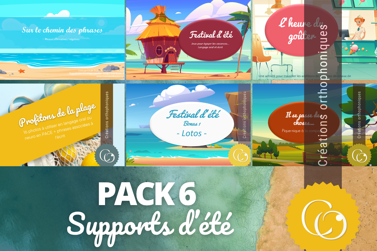 Créations orthophoniques PACKS Pack 6 supports été langage calcul 6 fichiers