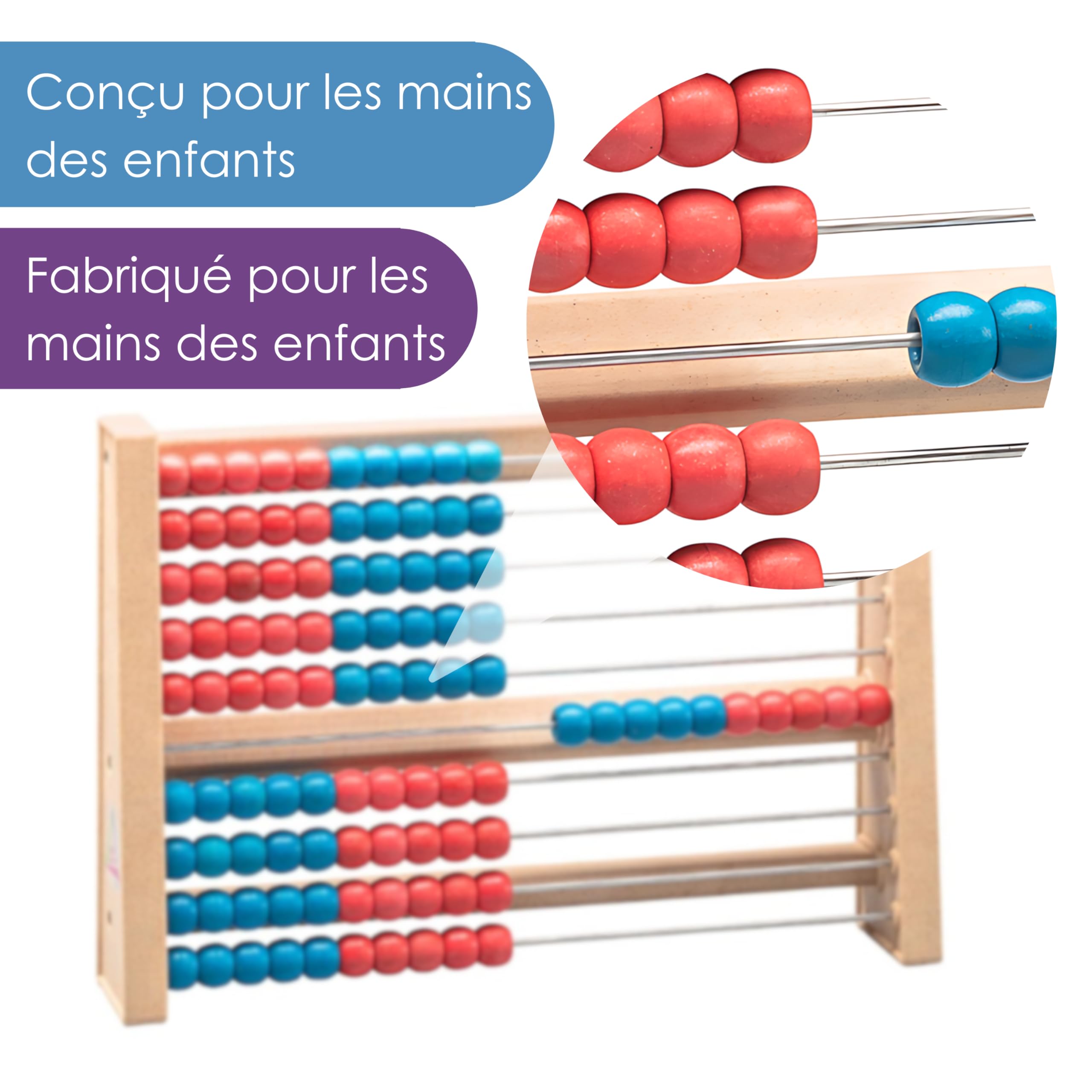 Wissner Zahlen & Rechnen boulier 100 boules rouge bleu RE-Wood